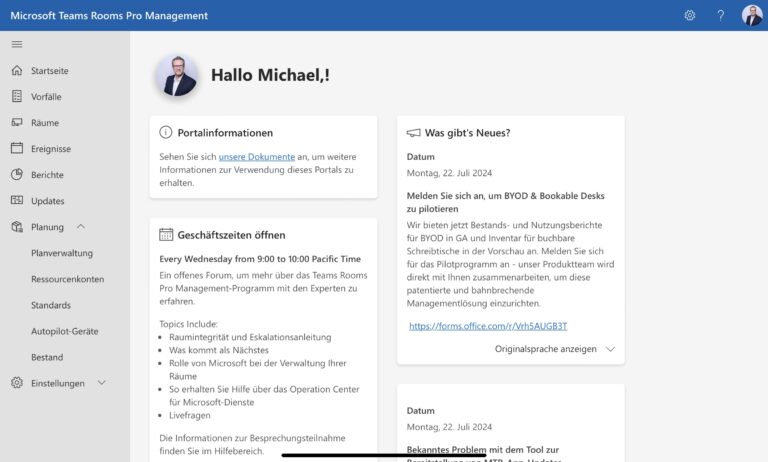 Einblicke in die Microsoft Teams Rooms Pro Console